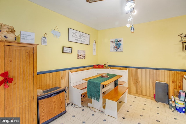 playroom with wooden walls