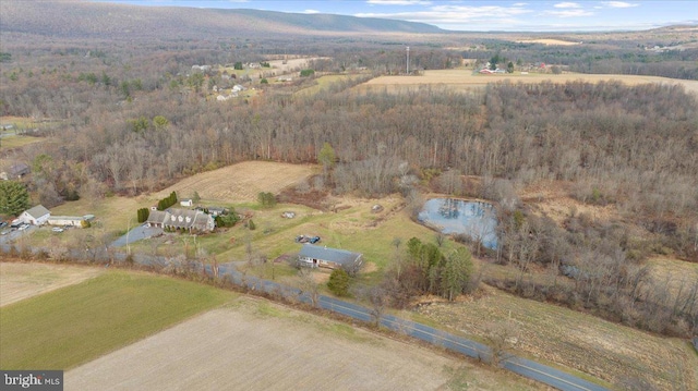 bird's eye view featuring a mountain view and a rural view