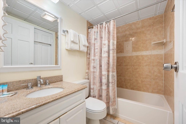 11700 Coastal Hwy Unit 1805, Ocean City, MD 21842 - bathroom featuring vanity, shower / bath combo with shower curtain, and tile patterned floors