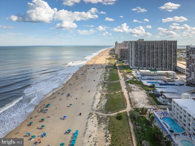 aerial view with a view of the beach and a water view