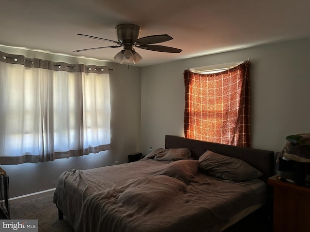 bedroom with carpet floors and ceiling fan