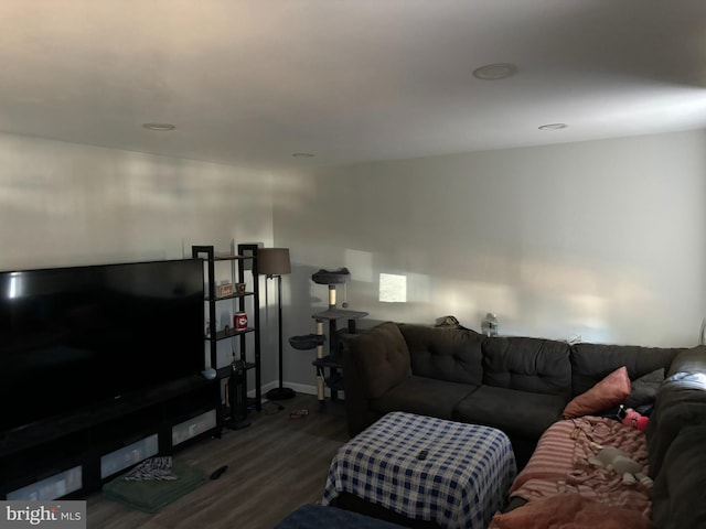 living room with dark hardwood / wood-style floors