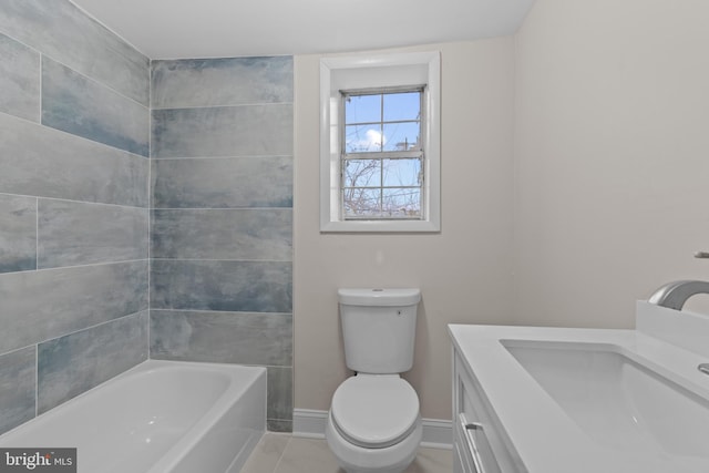 full bathroom featuring tile patterned floors, shower / washtub combination, vanity, and toilet