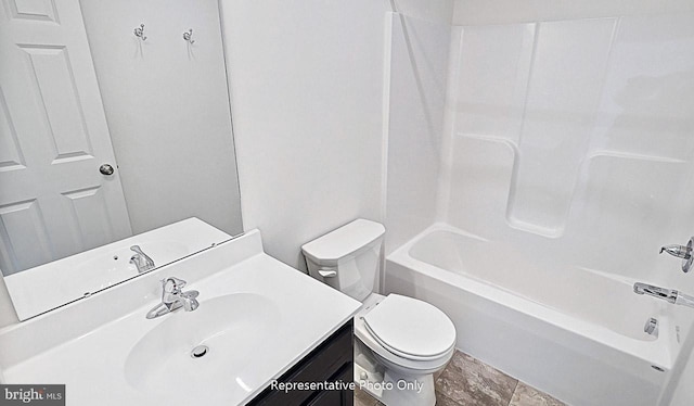 full bathroom featuring shower / bathing tub combination, vanity, and toilet