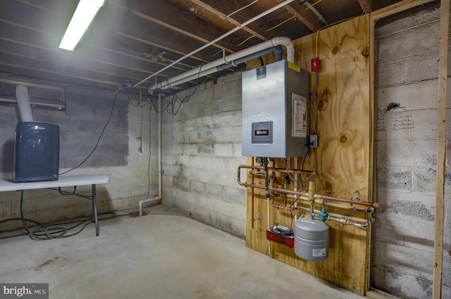 basement with water heater