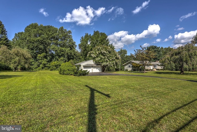 view of yard featuring a garage