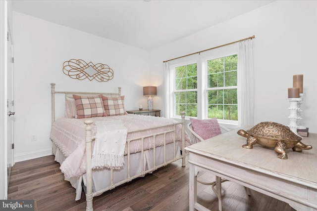 bedroom with dark hardwood / wood-style floors