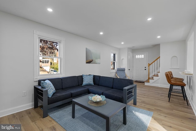 living room with light wood-type flooring