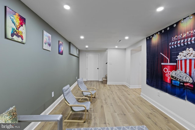 living area featuring light hardwood / wood-style flooring