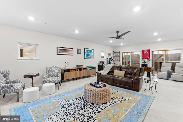 living room featuring ceiling fan