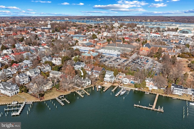 aerial view featuring a water view