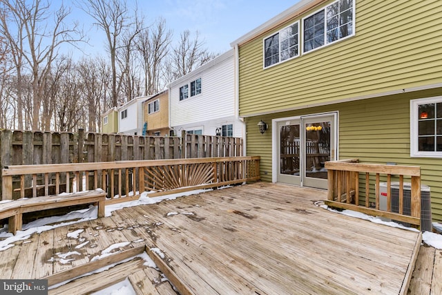 view of snow covered deck