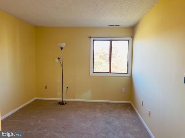 empty room with carpet and a textured ceiling