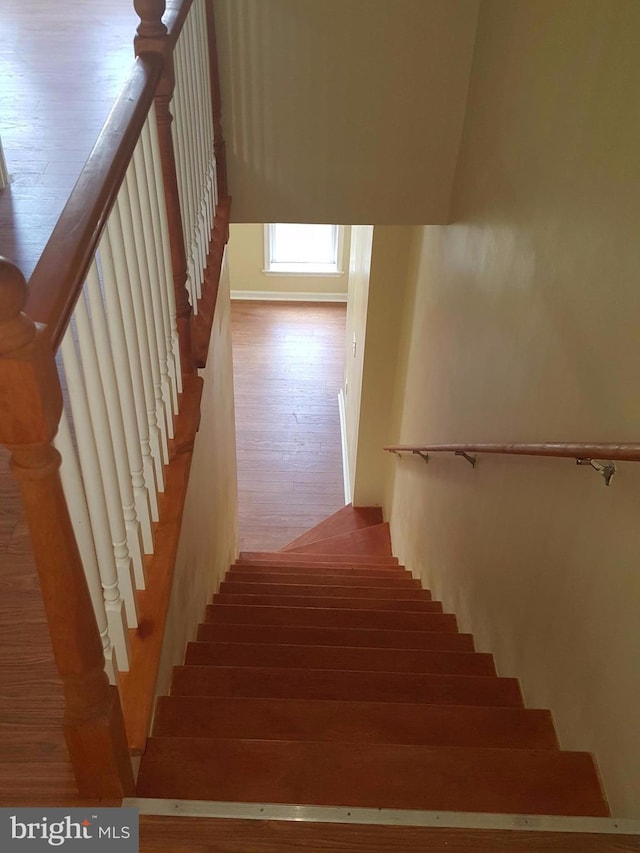 stairs featuring hardwood / wood-style flooring