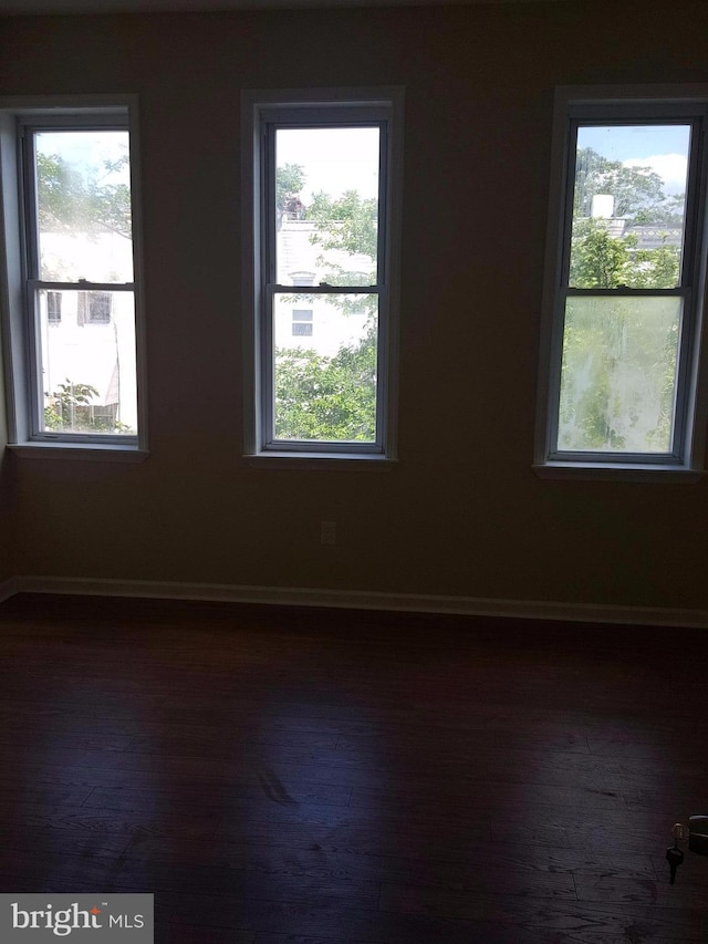 spare room featuring plenty of natural light and dark hardwood / wood-style floors