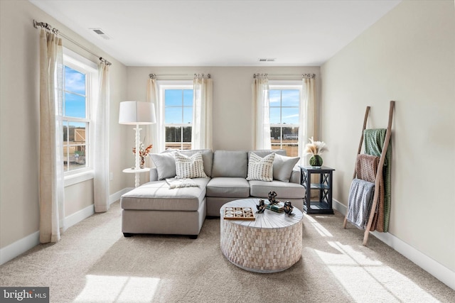 carpeted living room with a healthy amount of sunlight