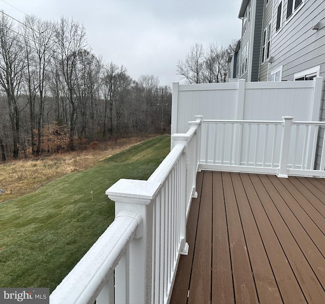 wooden deck featuring a yard