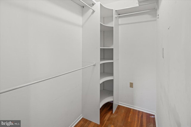 walk in closet with wood finished floors