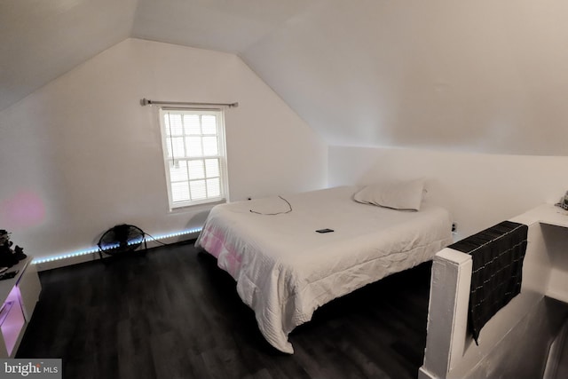 bedroom featuring lofted ceiling and hardwood / wood-style flooring