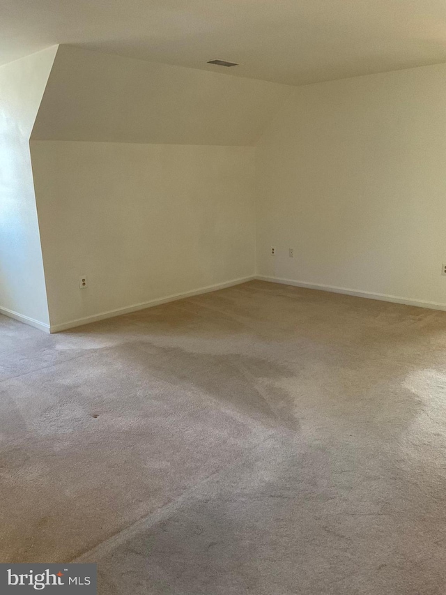 additional living space featuring light carpet and vaulted ceiling