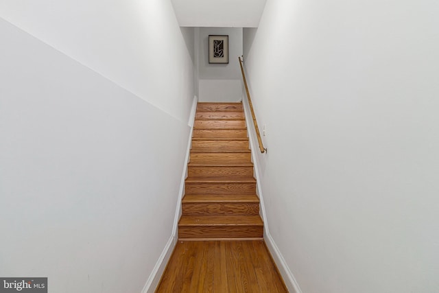 staircase featuring hardwood / wood-style floors