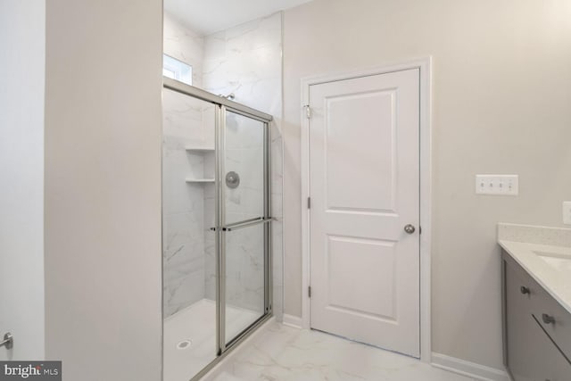 bathroom featuring vanity and walk in shower