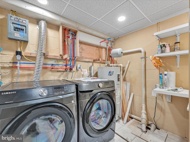 laundry room with washer and clothes dryer and water heater