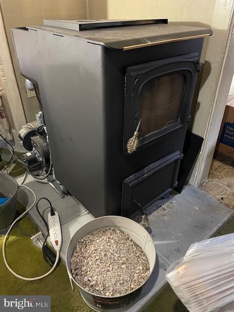 room details featuring a wood stove