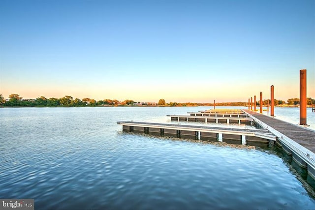 view of dock with a water view