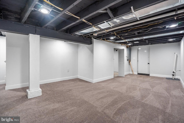 basement featuring carpet floors