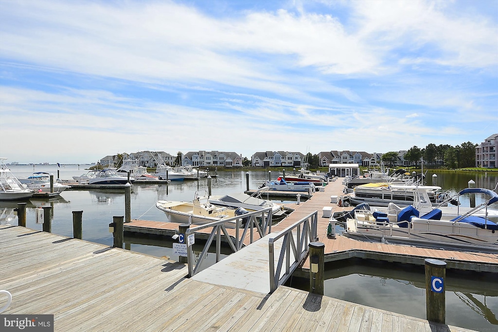 view of dock with a water view