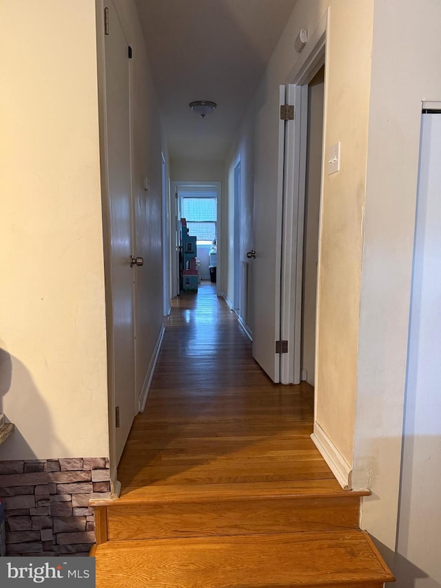 hall with dark hardwood / wood-style flooring