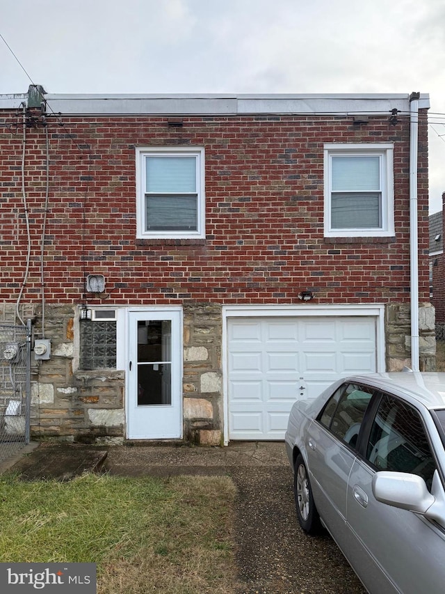 exterior space with a garage