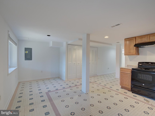 kitchen featuring electric panel and black / electric stove