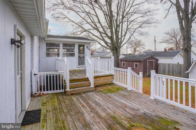 deck featuring a storage unit