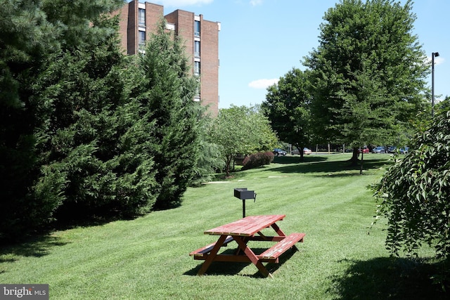 view of property's community featuring a lawn