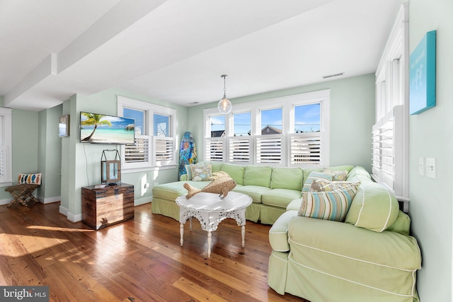 living room with hardwood / wood-style flooring