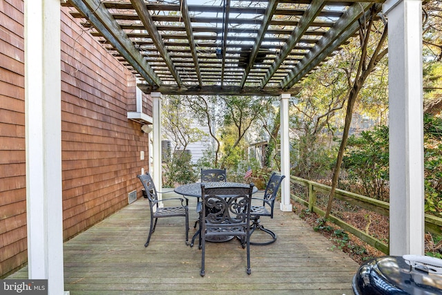 wooden terrace featuring a pergola