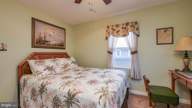 bedroom with carpet and ceiling fan