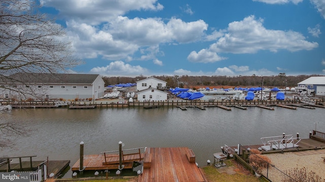 dock area featuring a water view