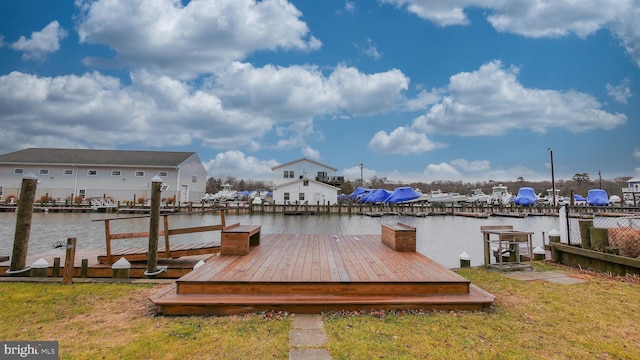 dock area with a water view