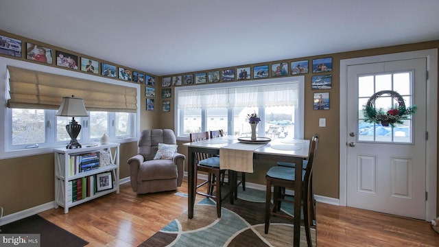 dining space with hardwood / wood-style flooring and a wealth of natural light