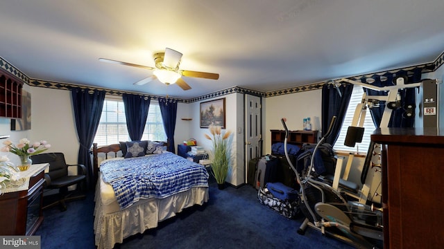 bedroom with carpet flooring and ceiling fan