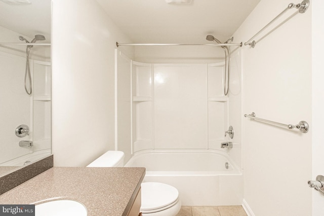 full bathroom featuring tile patterned floors, vanity, toilet, and bathtub / shower combination