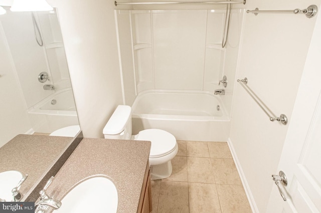 full bathroom featuring tile patterned floors, vanity, toilet, and shower / bathing tub combination