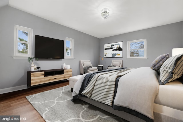 bedroom with multiple windows and wood-type flooring