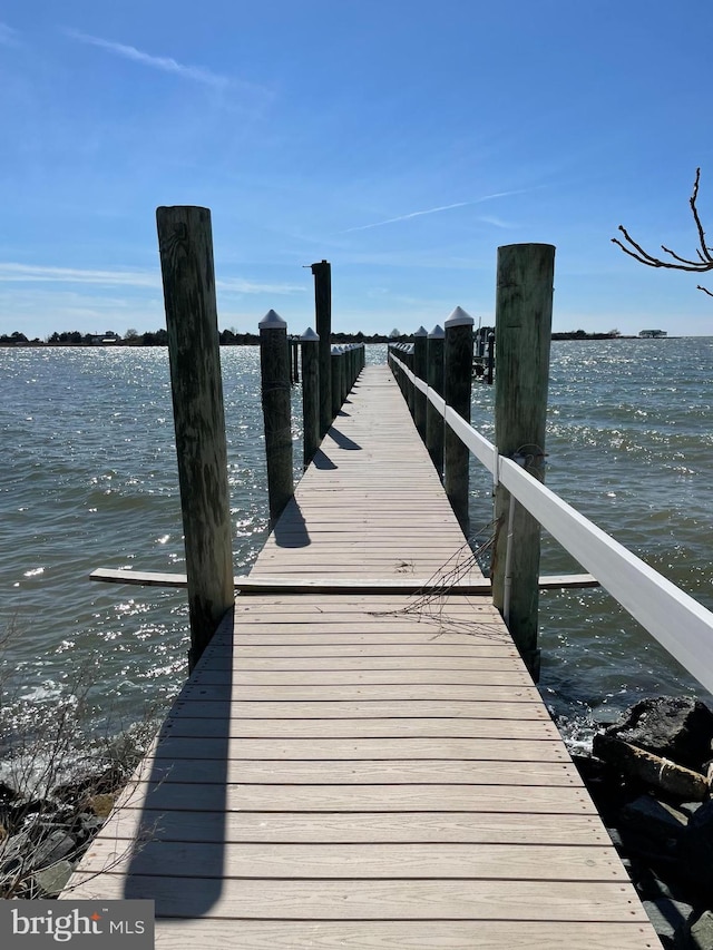 view of dock with a water view