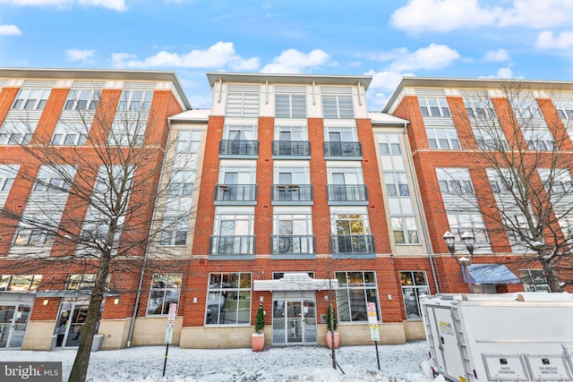 view of snow covered building