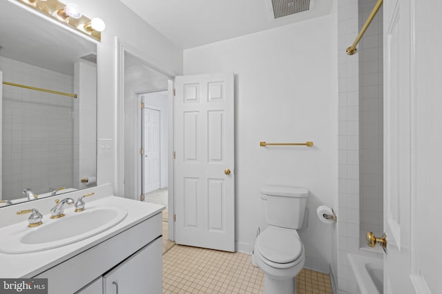 full bathroom with tile patterned flooring, vanity, toilet, and shower / washtub combination