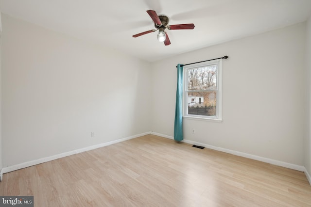 empty room featuring ceiling fan and light hardwood / wood-style floors